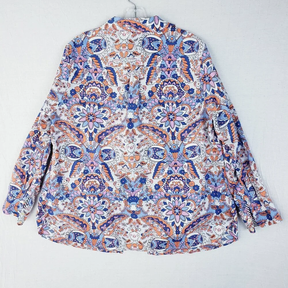 NWOT Talbots Classic Cotton Shirt Button-Up Royal Palm Paisley Floral size 1X